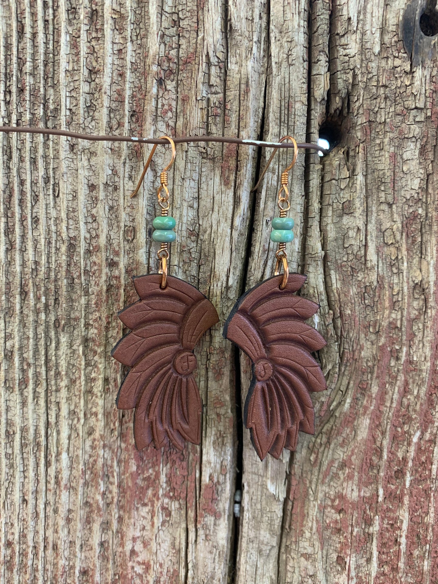 16247 Lthr Headress w/Turq Earring