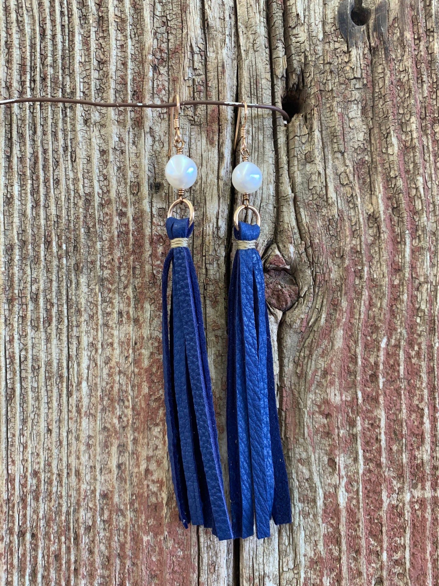 13881 Leather Tassel w/Stone Earring