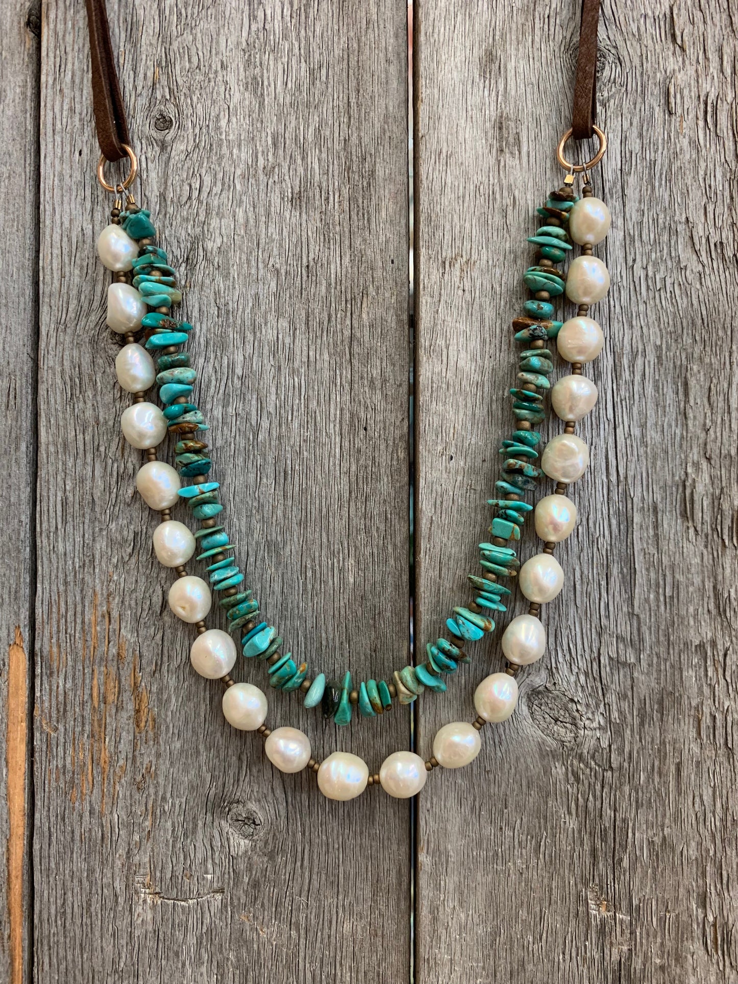 16736 2std Kingman Turq, Pearls, & Leather Back