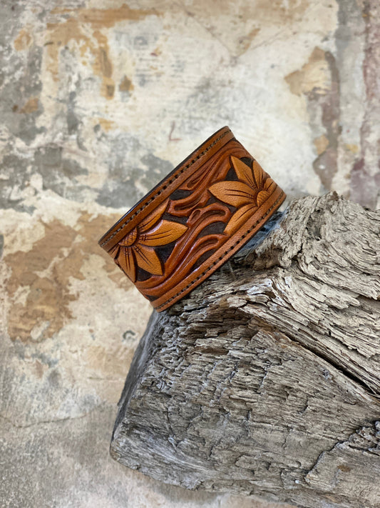 17168 Tri-Tone Hand Tooled Sunflower Cuff