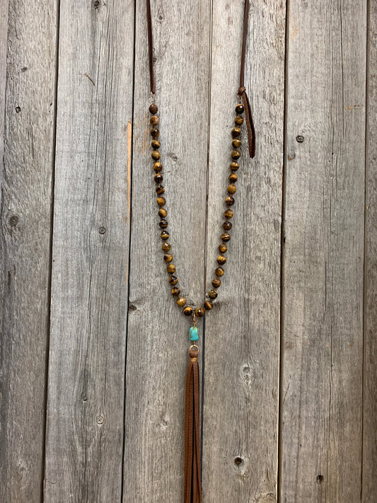 16903 Tigers Eye w/Turq & Chocolate Tassel