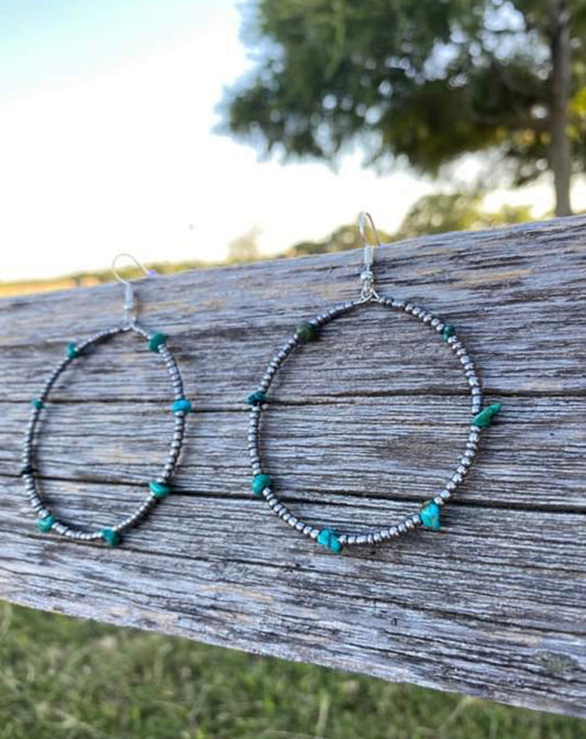 Turquoise & Antique Silver Seed Bead Earrings