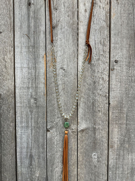 17628 Lt Golden Crystal w/Turquoise and Saddle Tan Tassel