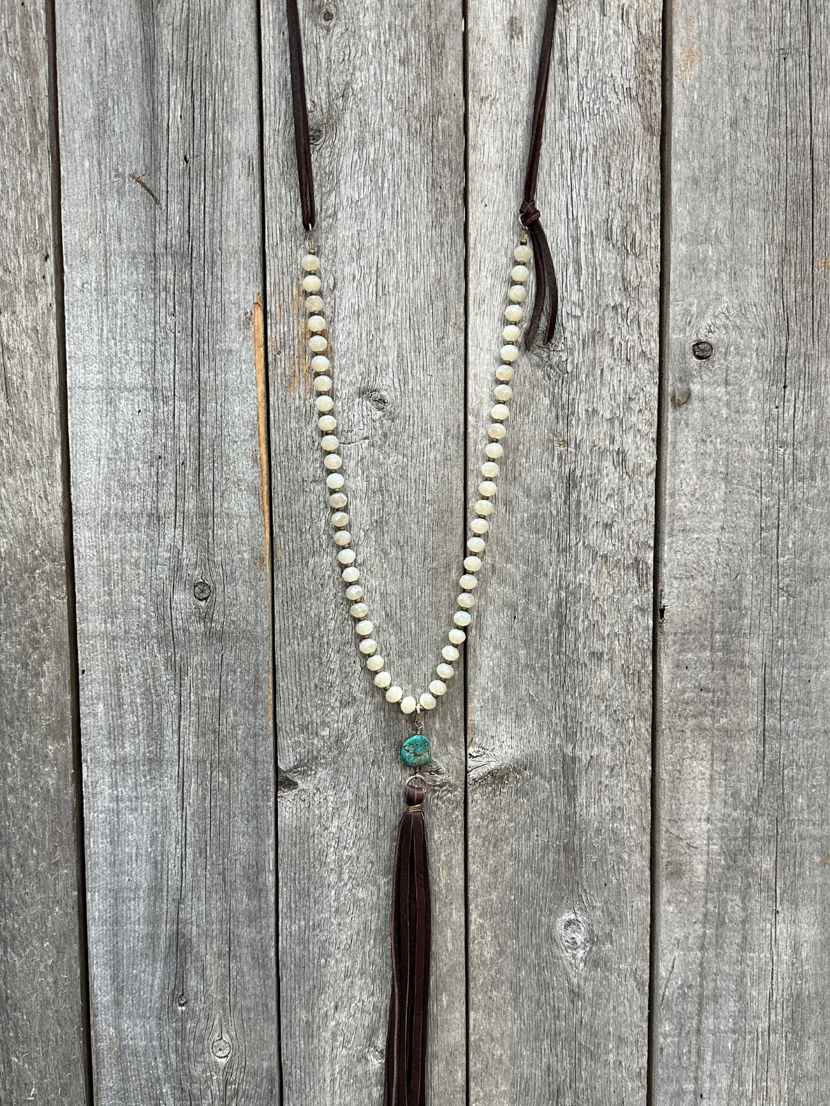 17627 Opal Crystal w/Turquoise and Chocolate Tassel