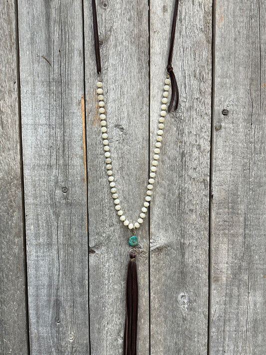 17627 Opal Crystal w/Turquoise and Chocolate Tassel