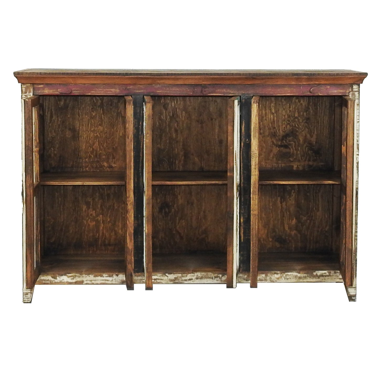 Cabana Large Rustic Glass Cabinet Buffet | Solid Wood Multicolor Sideboard Cabinet with Glass doors