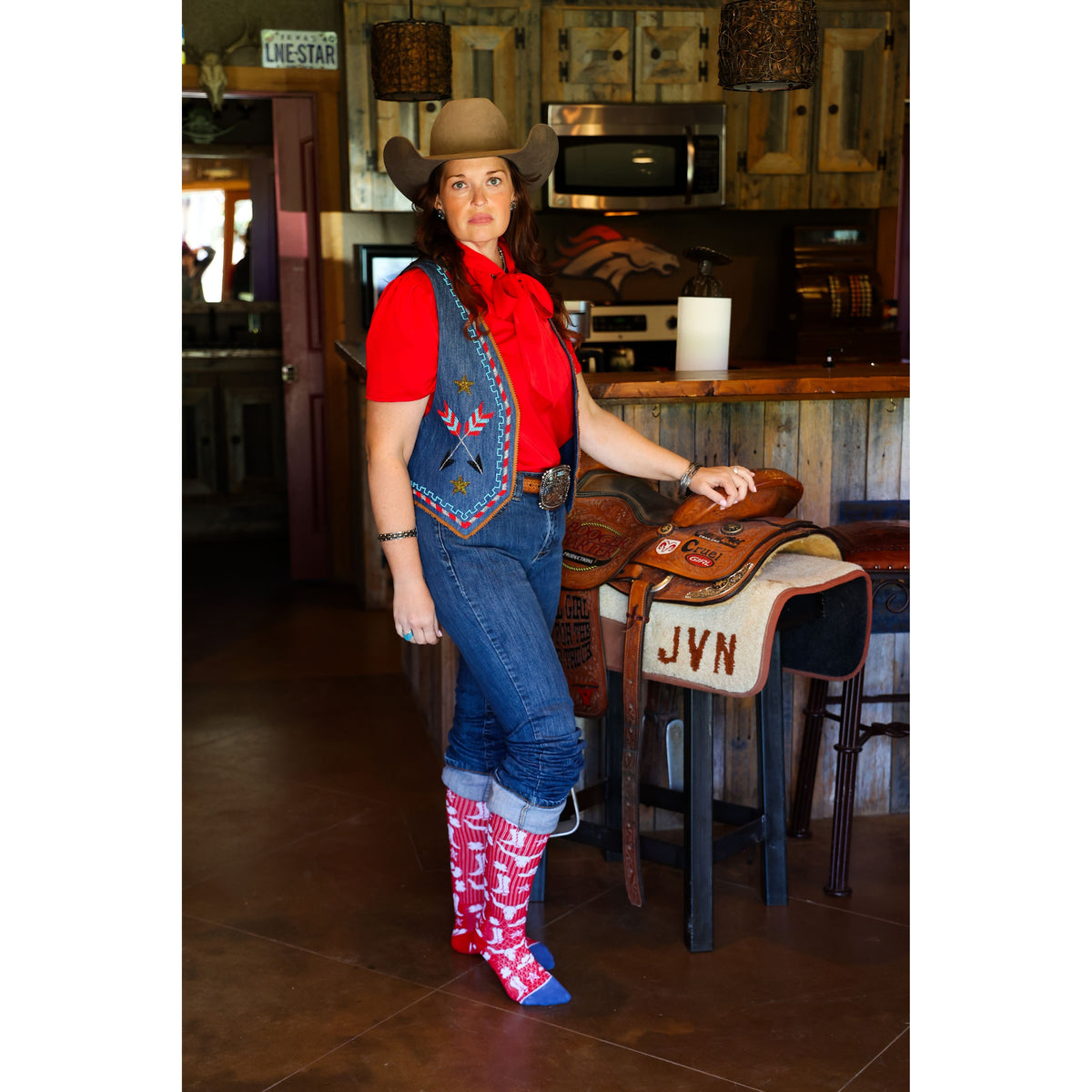 Get Western Red/ Navy Performance Boot Socks