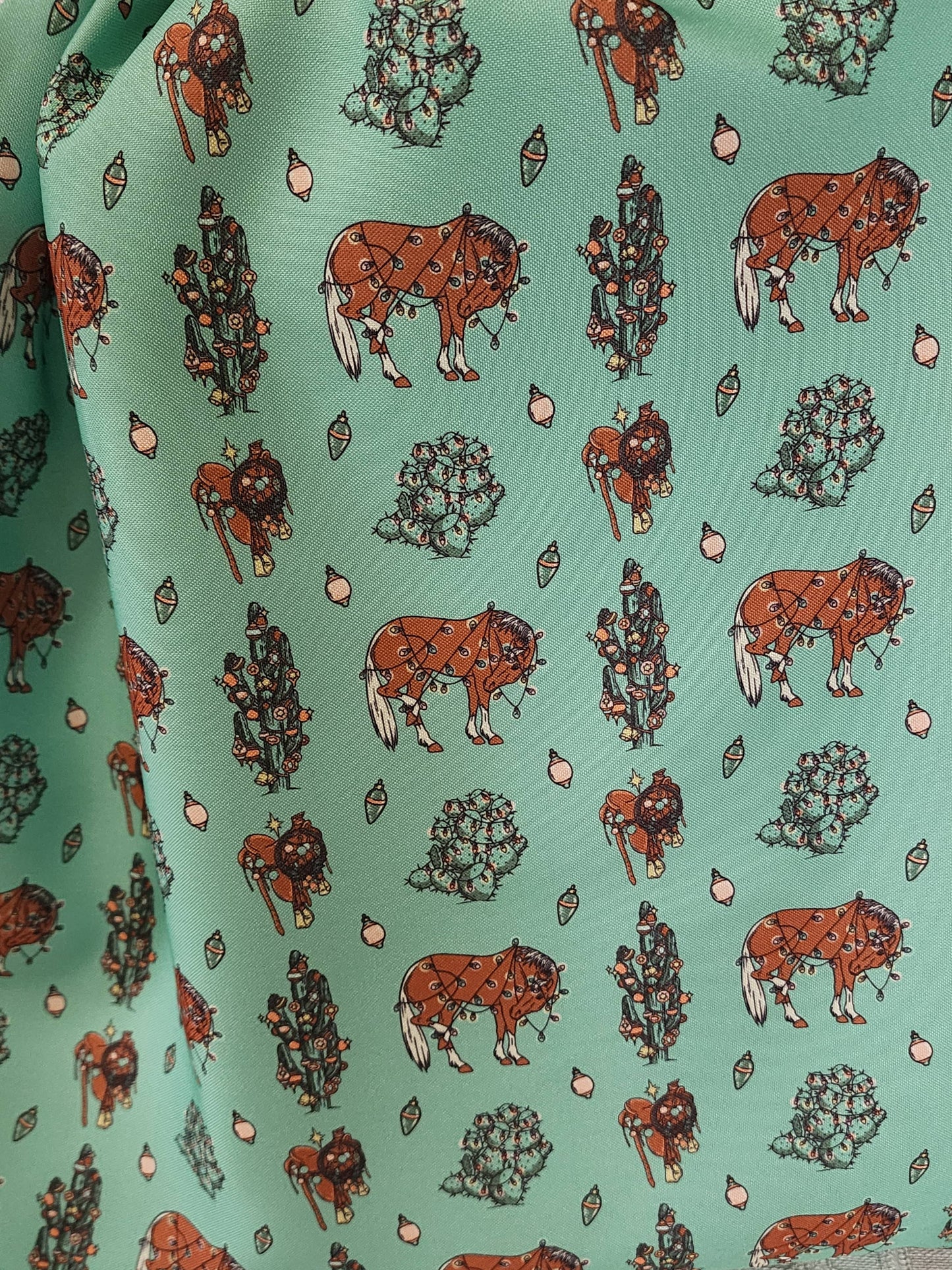 Western Christmas Reusable Gift Bags- Turquoise Ponies Print