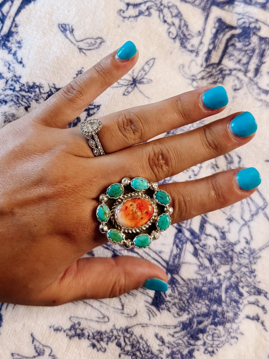 Aledo Spiny Oyster + Turquoise Cluster Ring