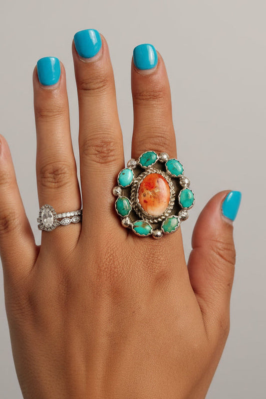 Aledo Spiny Oyster + Turquoise Cluster Ring