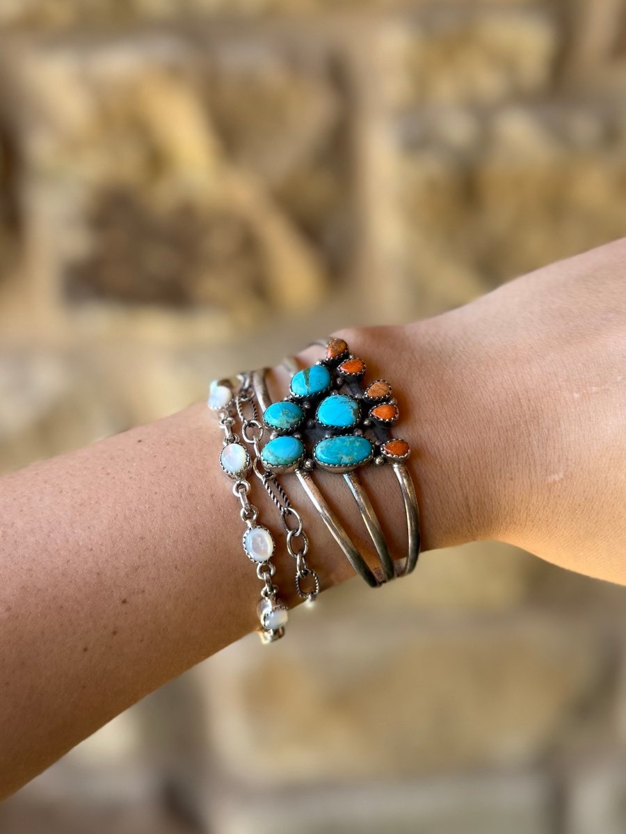 Alvord Turquoise + Apple Coral Cactus Cuff Bracelet