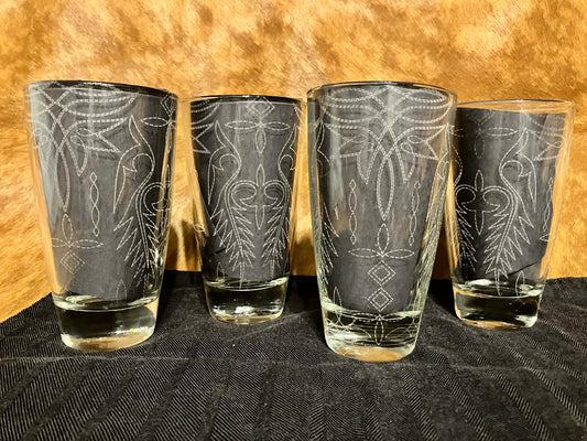 Glass bootstitch cup Set of 4
