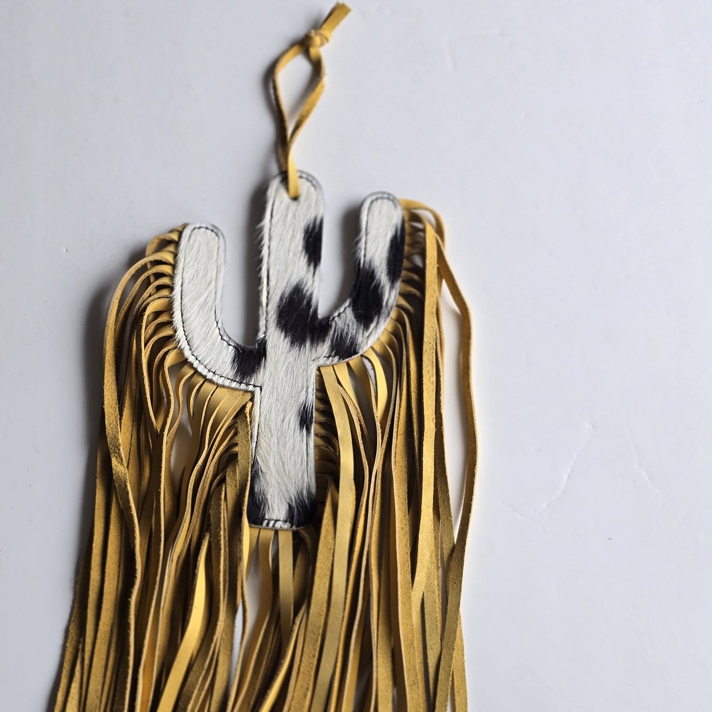 Cowhide Bag Charm - Large Cactus - Leather Fringes, Tassels