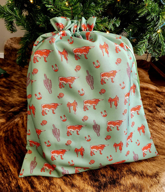 Western Reusable Gift Bag- Any Occasion Longhorn and Cactus