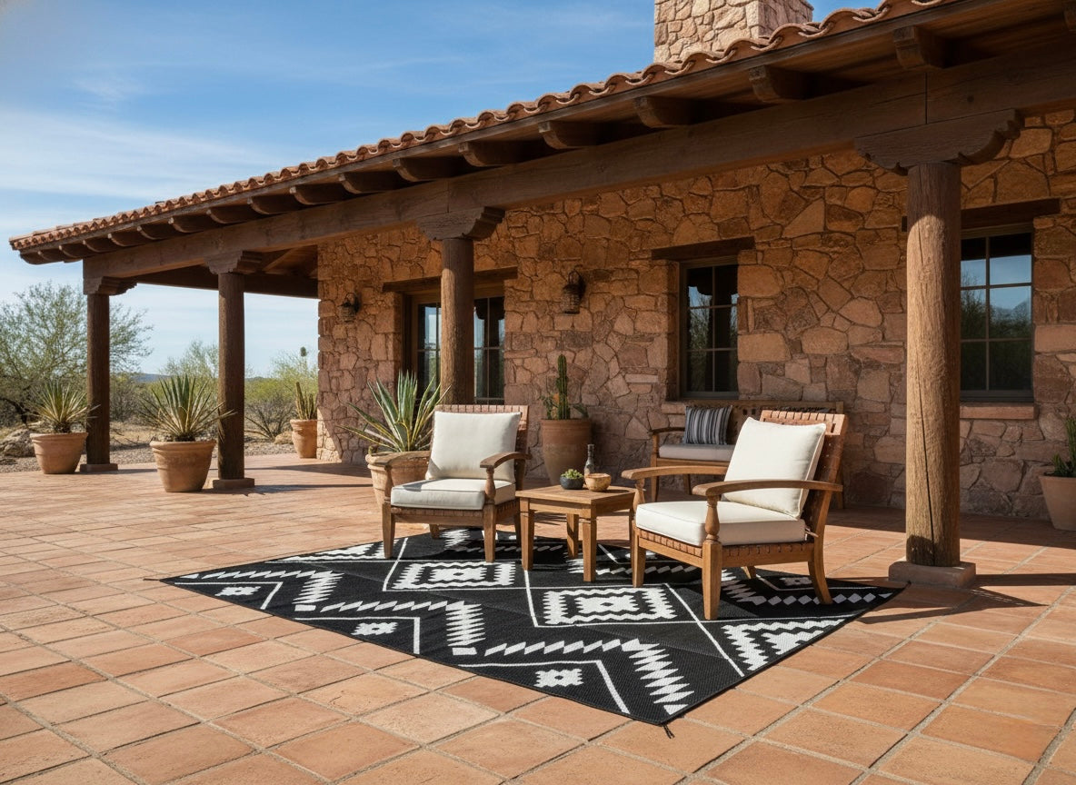 Black + Ivory - 9ft x 12ft - RANCH RUGS  -THE DAVIS -