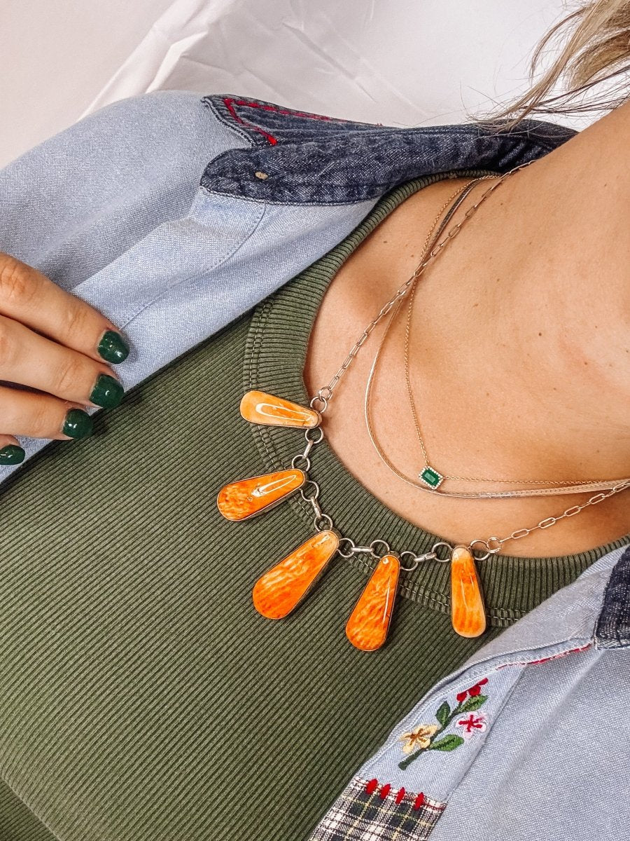 Burlington Orange Spiny Necklace + Earring Set