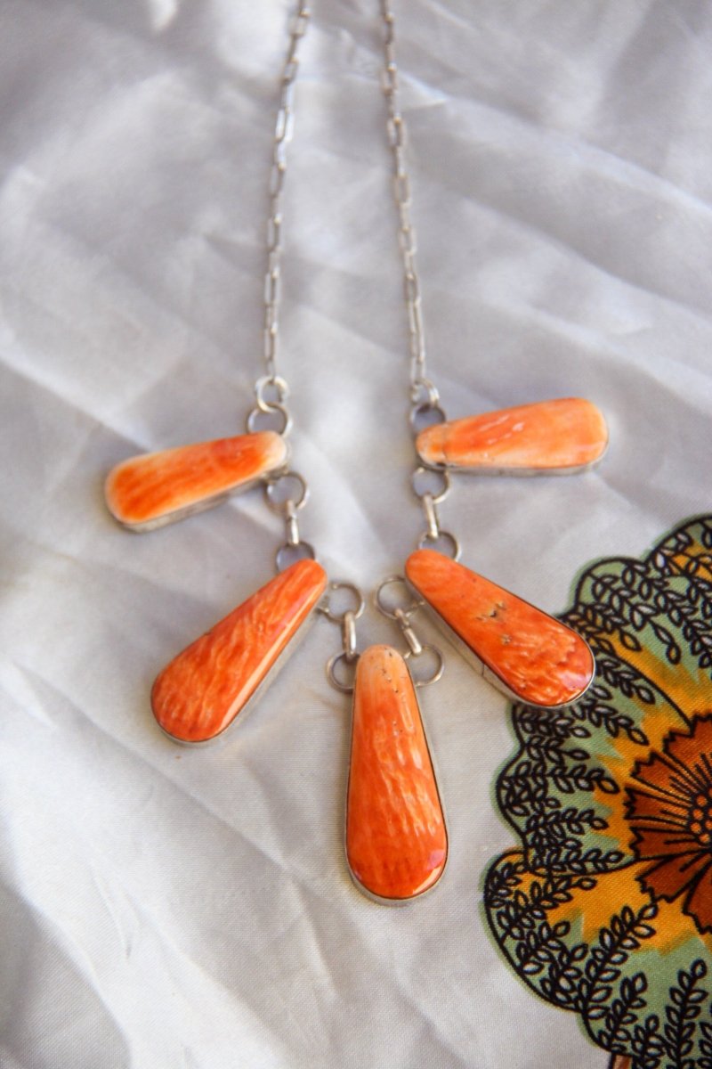 Burlington Orange Spiny Necklace + Earring Set