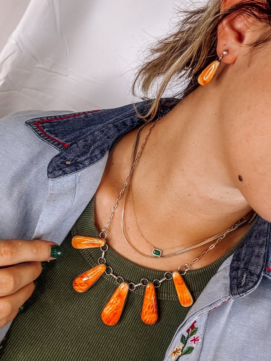 Burlington Orange Spiny Necklace + Earring Set