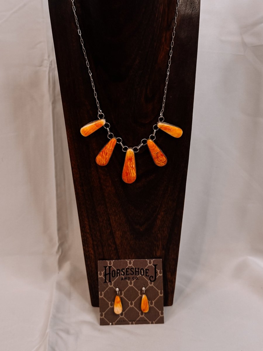 Burlington Orange Spiny Necklace + Earring Set
