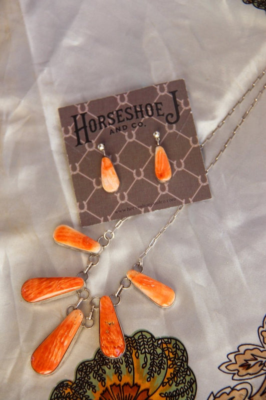 Burlington Orange Spiny Necklace + Earring Set