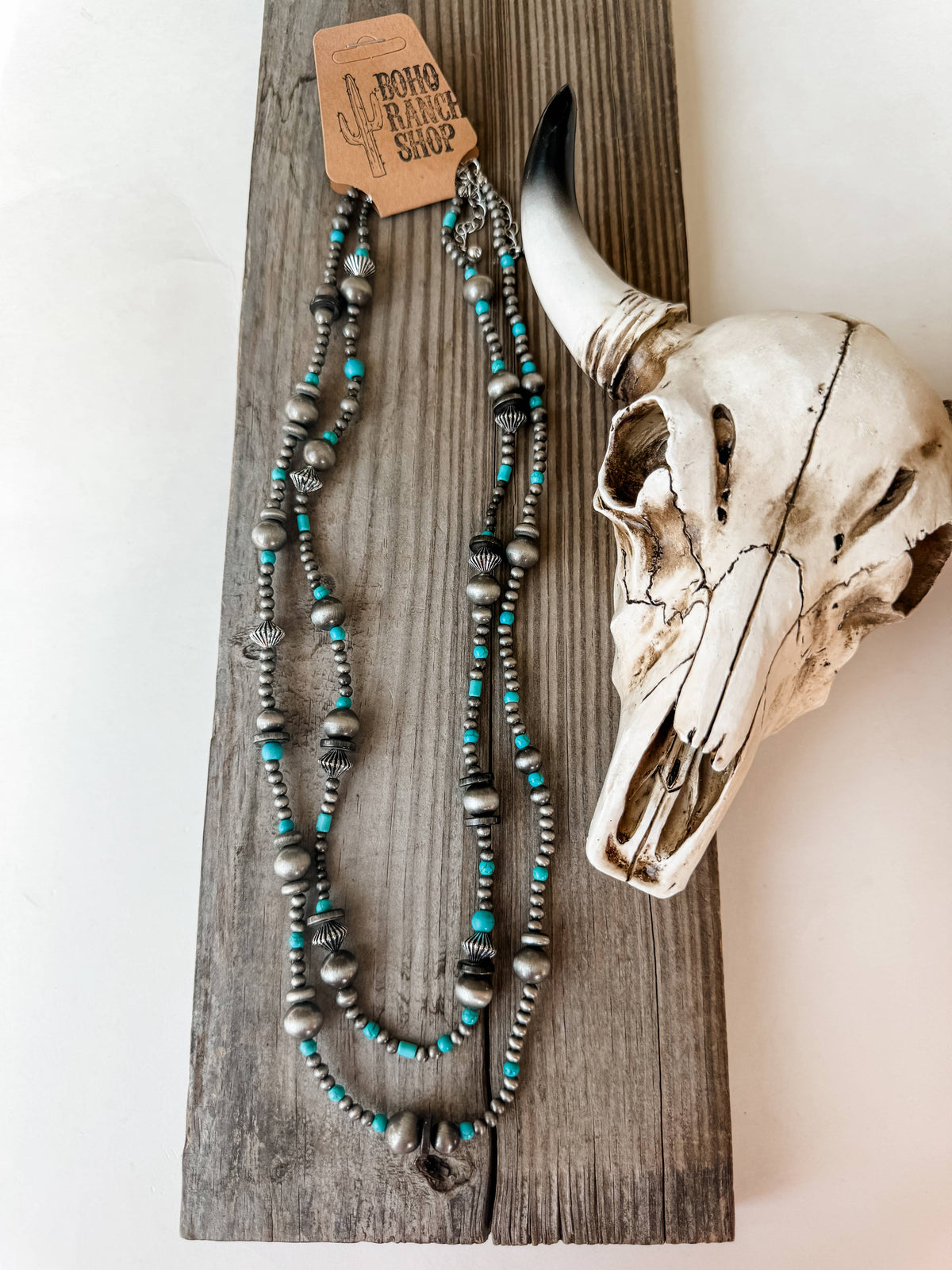 2 Layered Navajo Style Pearl and Bead Necklace