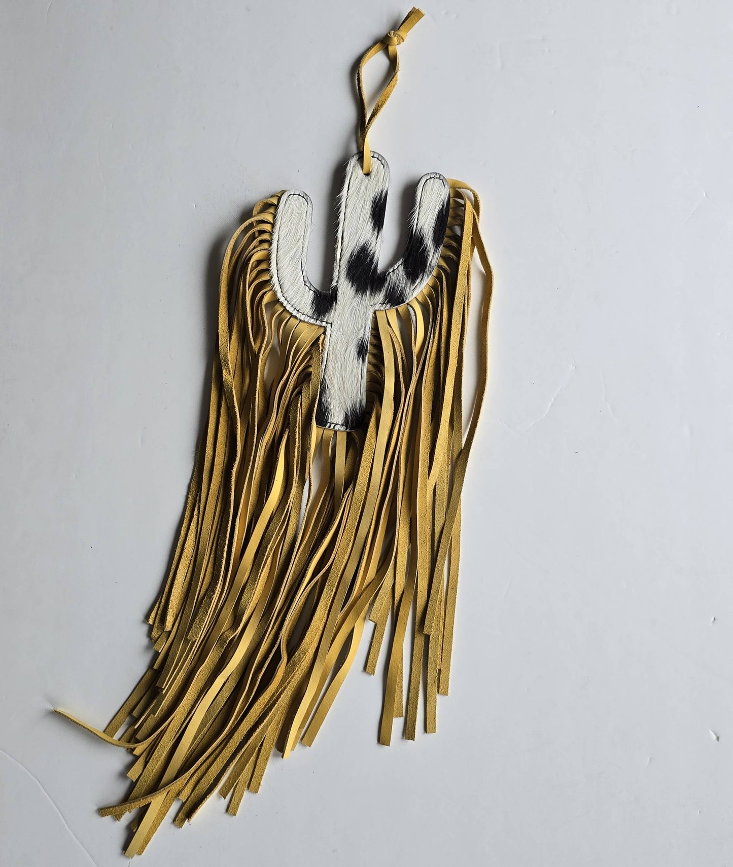 Cowhide Bag Charm - Large Cactus - Leather Fringes, Tassels