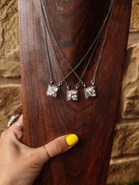 Damon White Buffalo Square Necklace