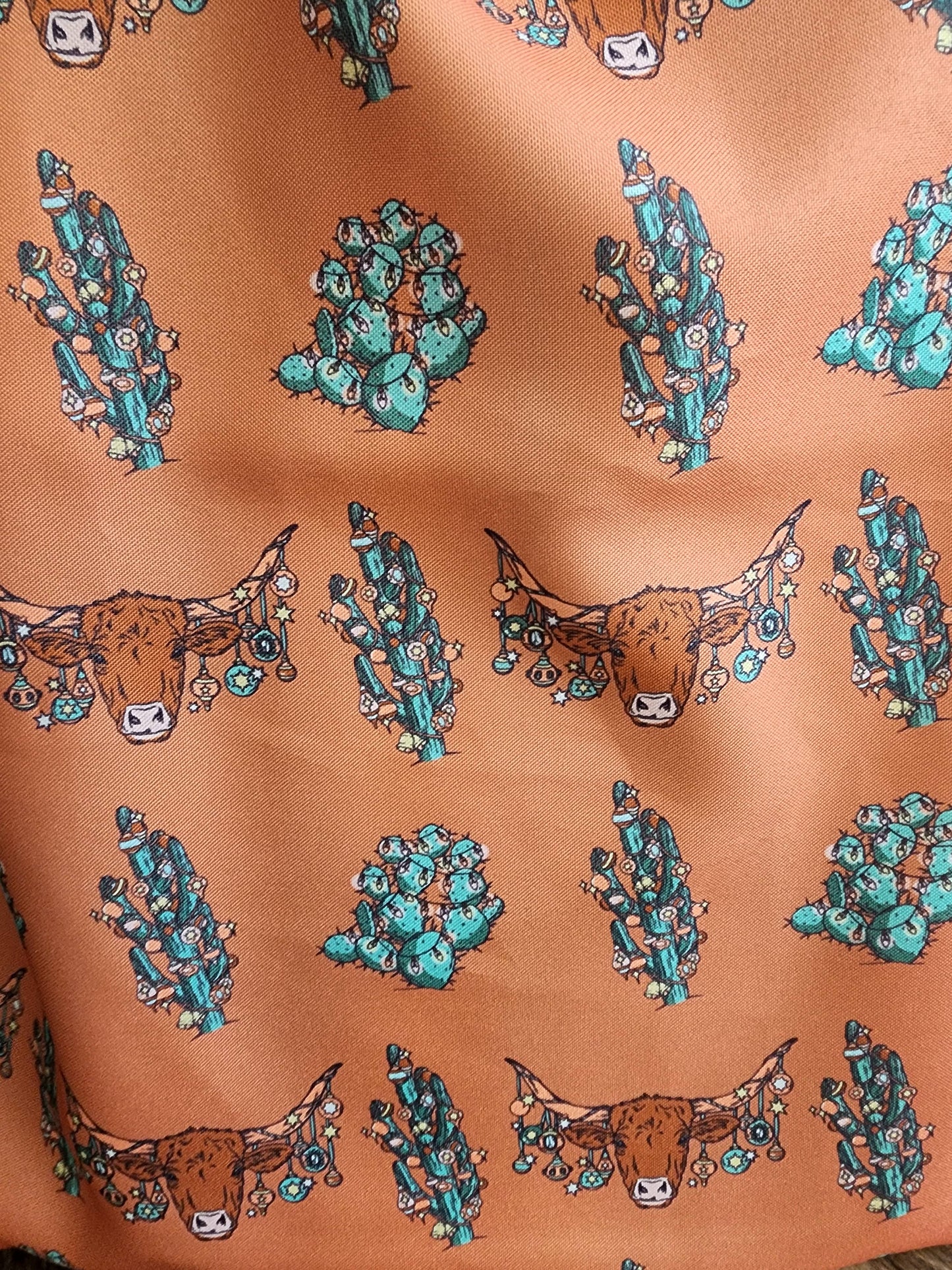 Western Christmas Reusable Gift Bags-Orange Longhorns Print