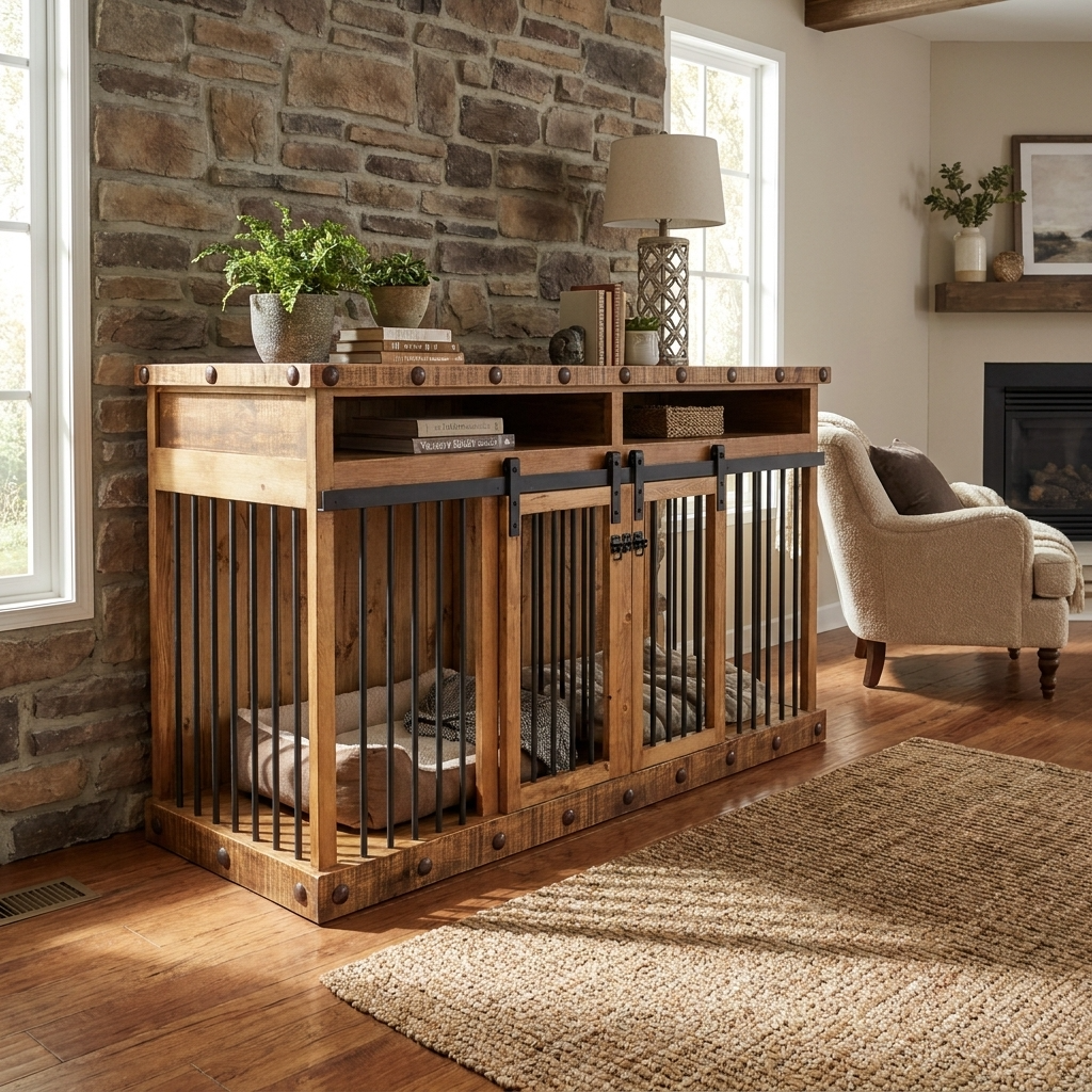 Oasis Large Dog Rustic Wood Kennel in Medium Wax