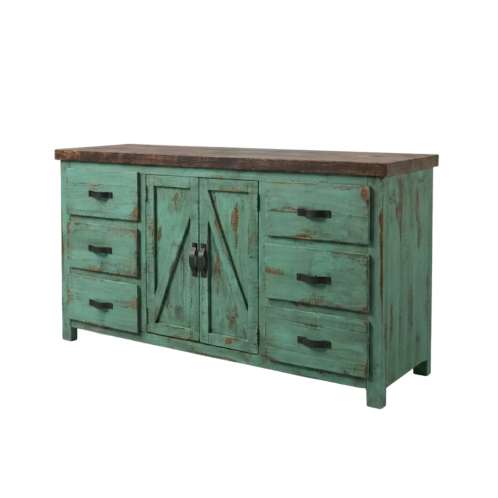 Rustic Barn Bedroom Set in Oldie Turquoise 5Pcs