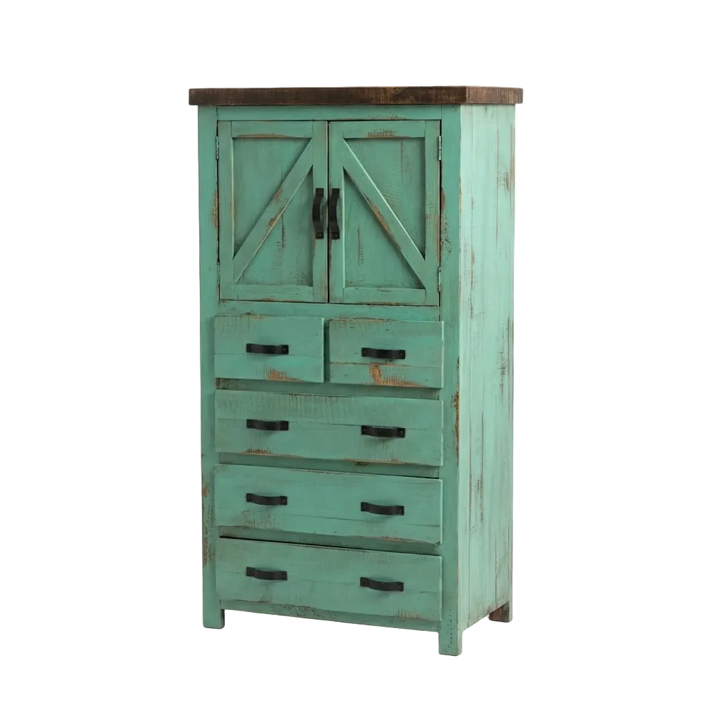 Rustic Barn Bedroom Set in Oldie Turquoise 5Pcs