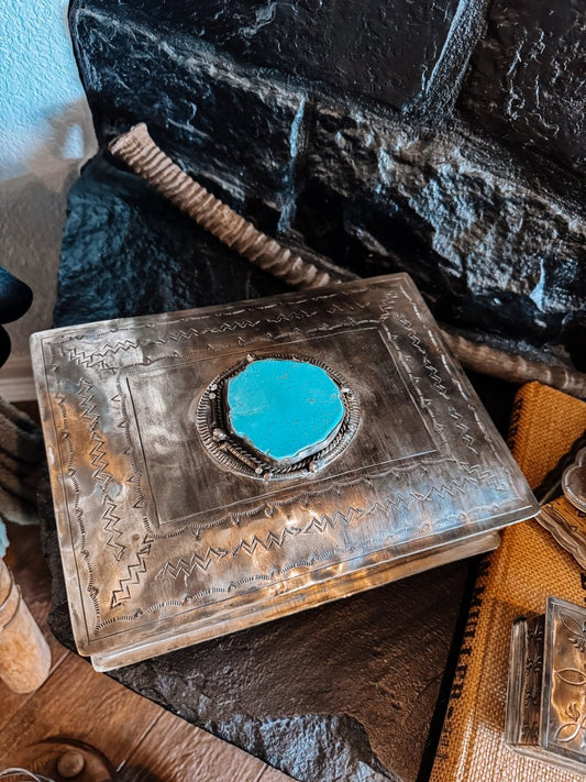Ellis Stamped Box With Turquoise