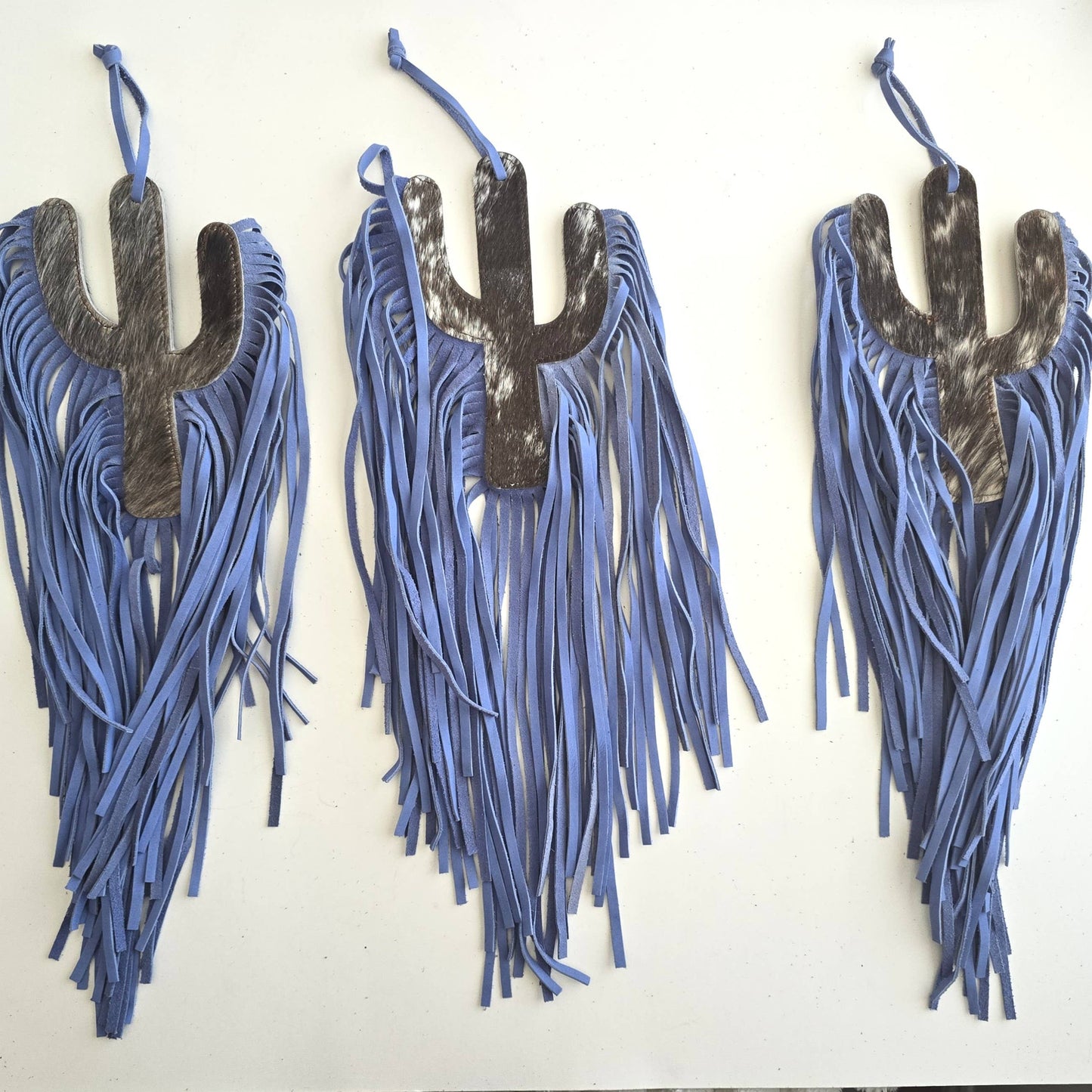 Cowhide Bag Charm - Large Cactus - Leather Fringes, Tassels