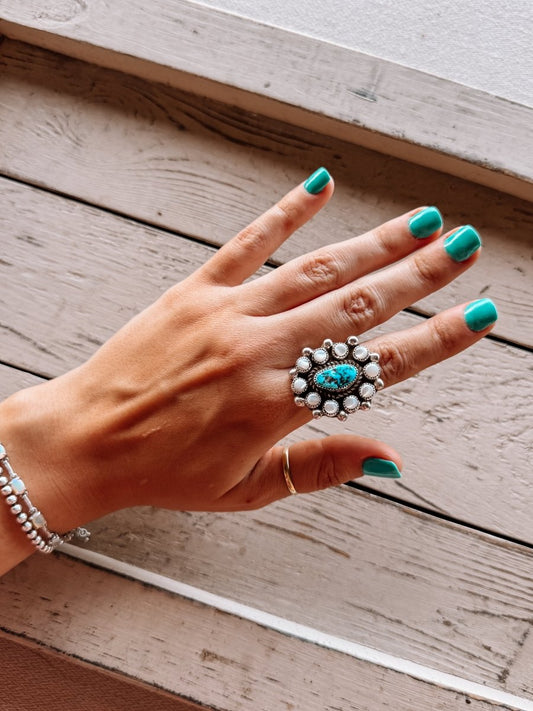 Far Away Places MOP + Turquoise Adjustable Ring