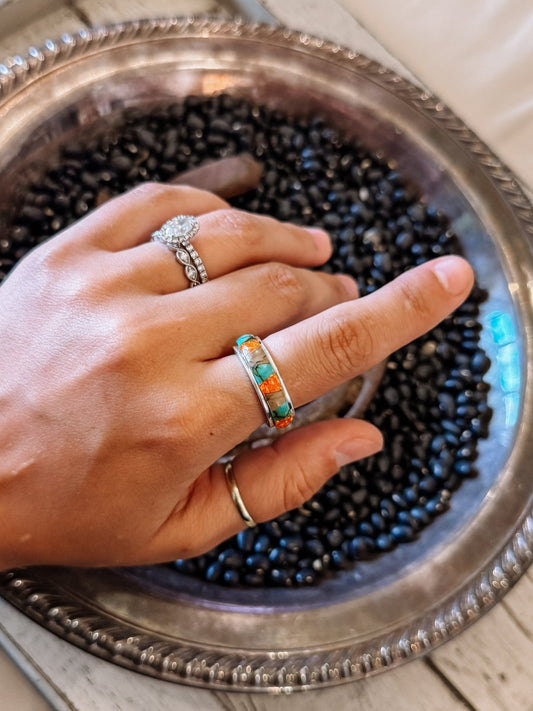 Folksy Multi-Stone Inlay Ring