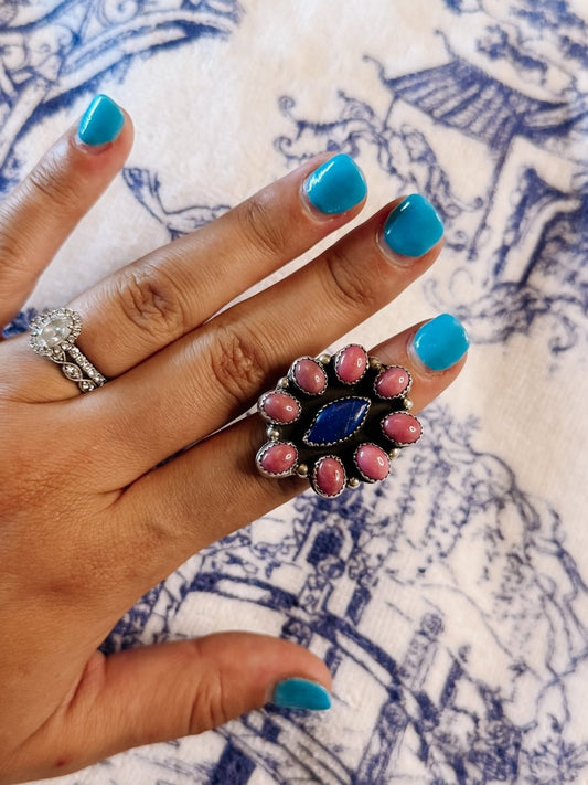 Hemphill Rhodonite + Lapis Cluster Ring