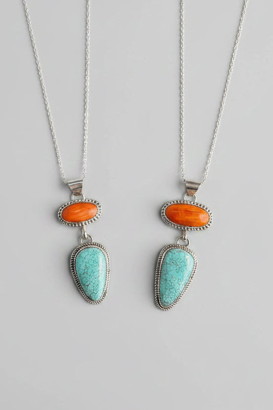Henderson Orange Spiny Oyster + Turquoise 2 Stone Necklace