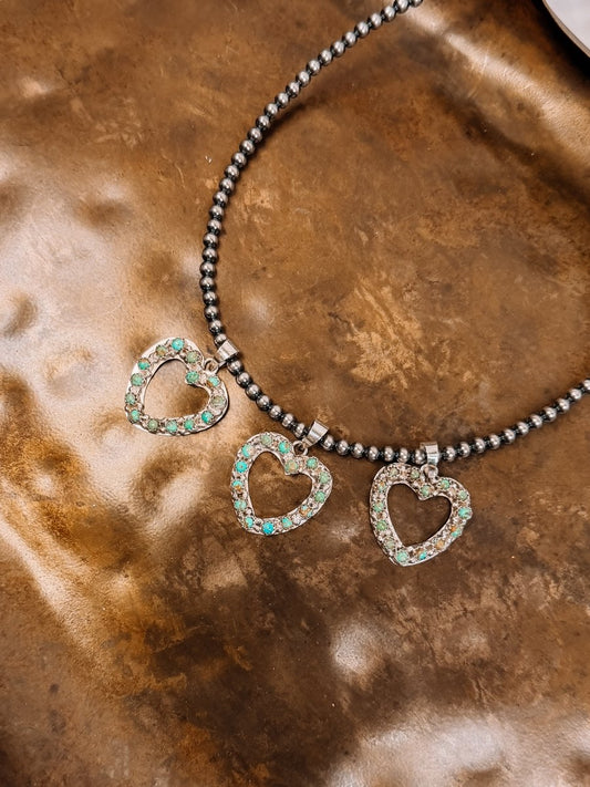 Hollow Heart Turquoise Necklace Pendant