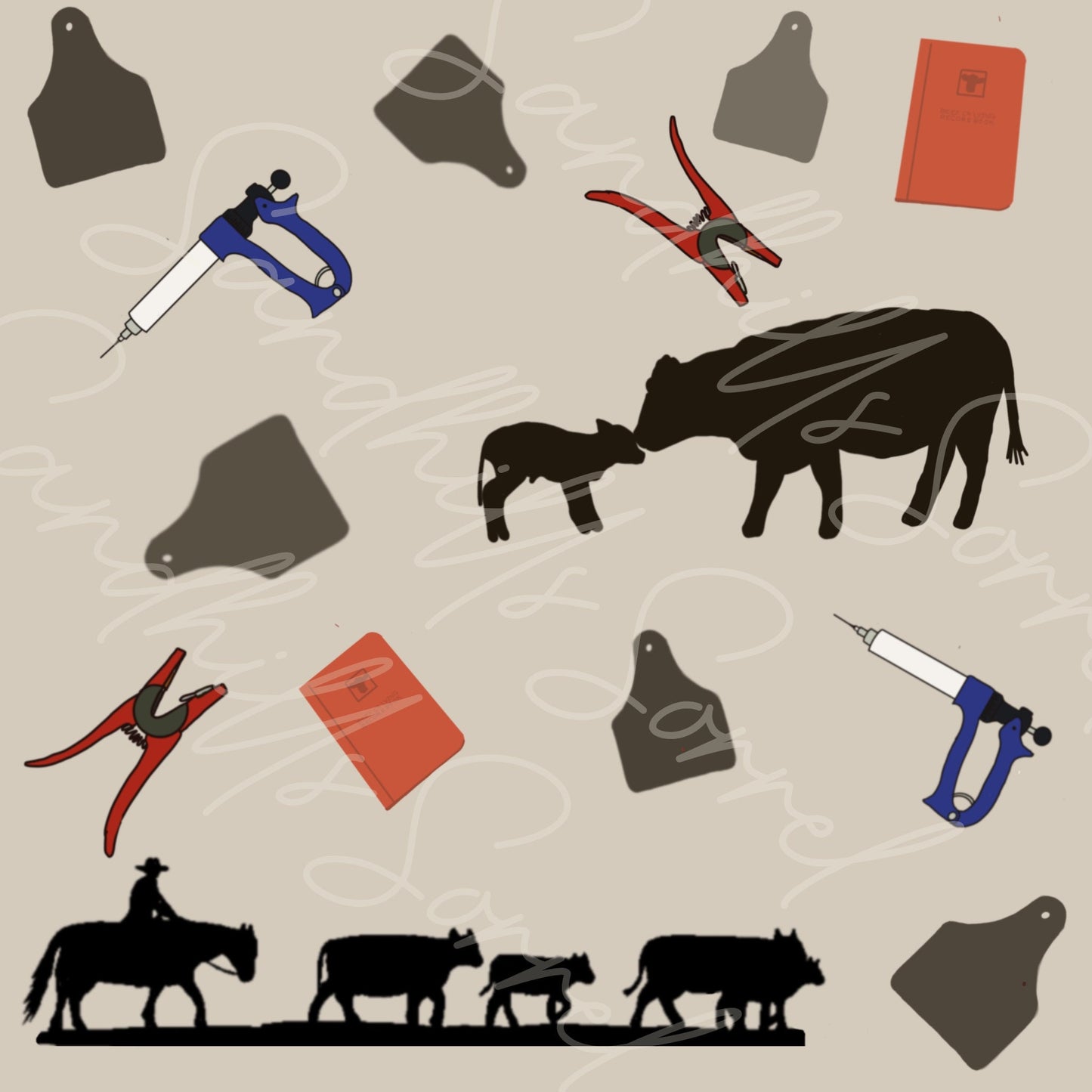 Western Calving Seamless pattern. Digital Download only. PNG file.