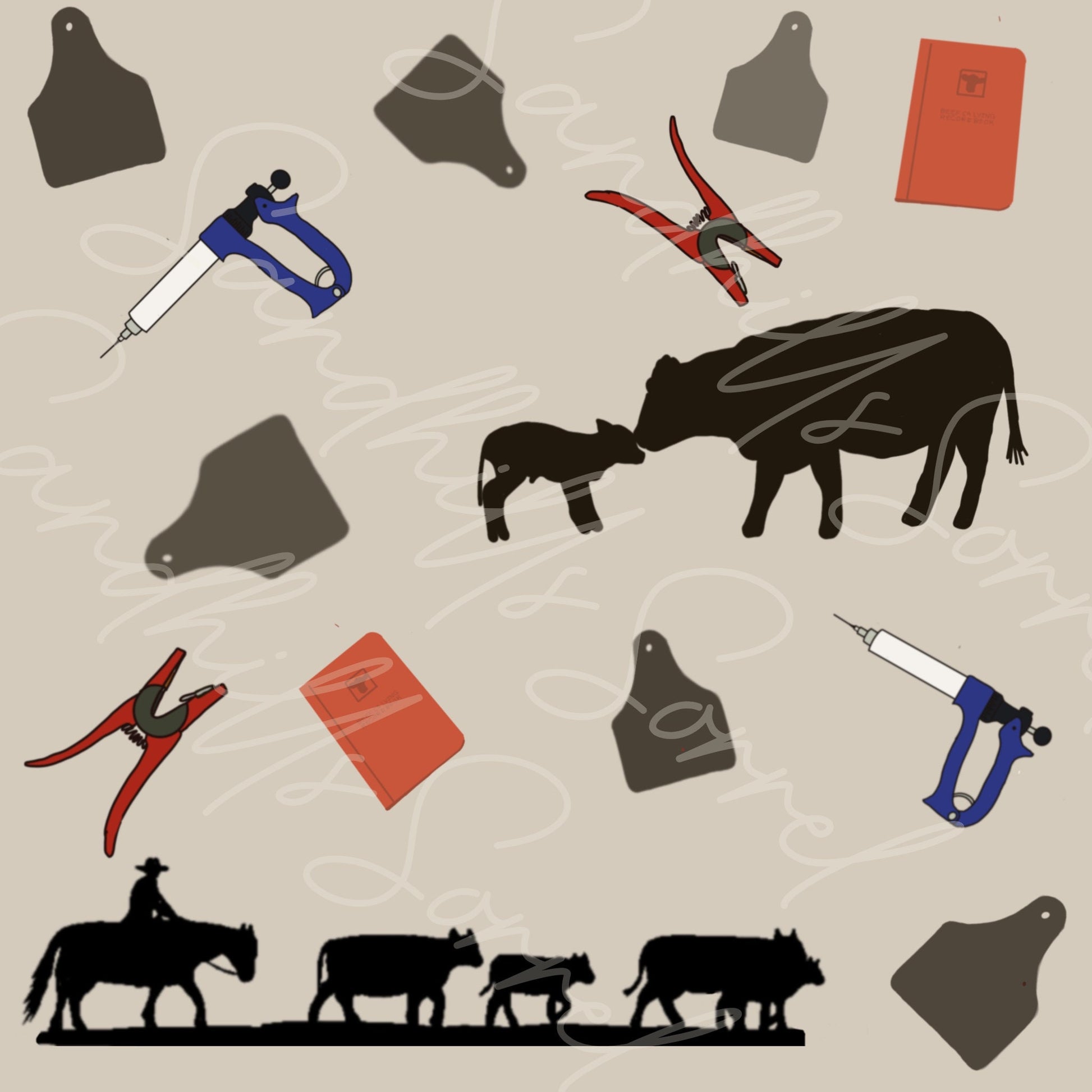 Western Calving Seamless pattern. Digital Download only. PNG file.