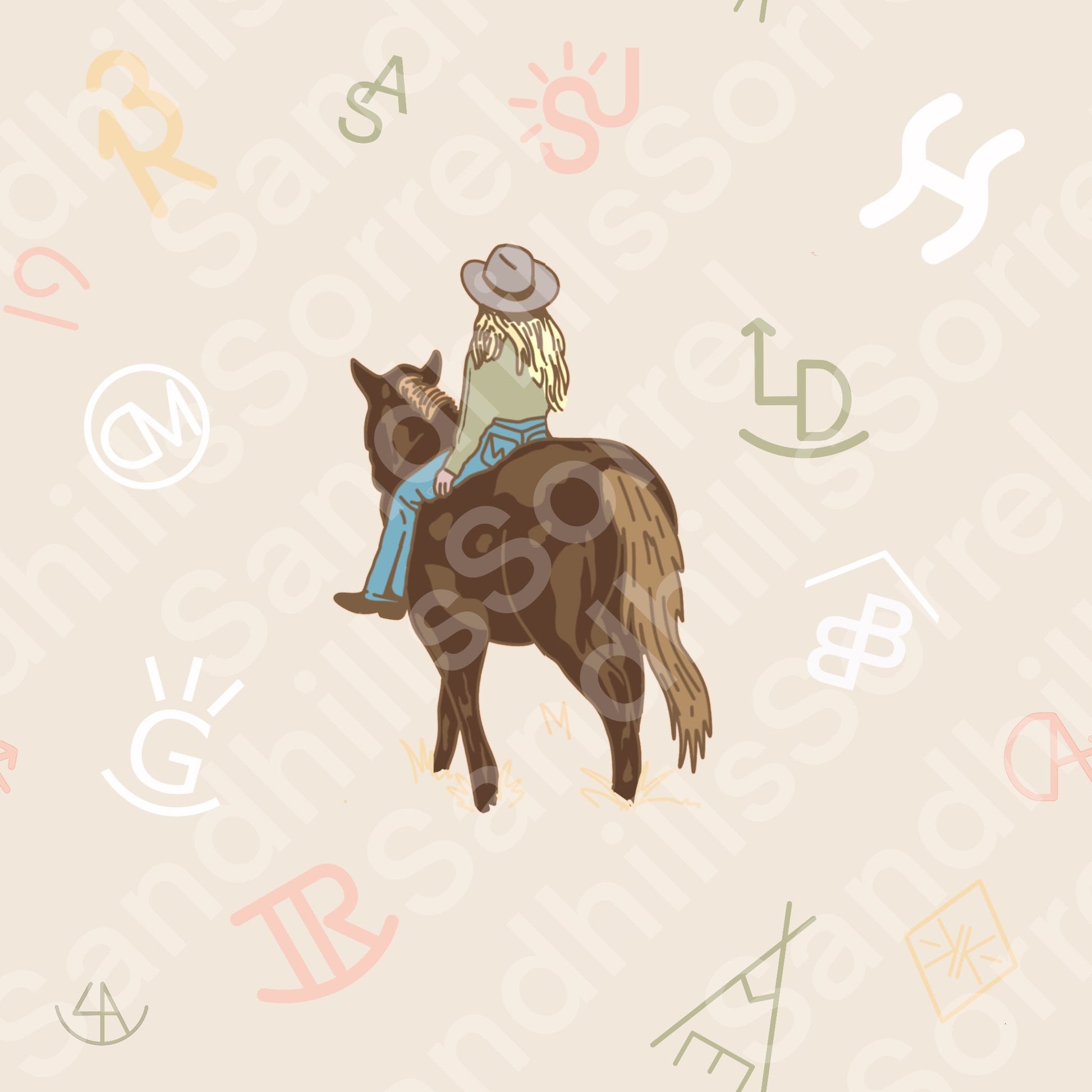Western Cowgirl Cattle Brand Seamless pattern. Digital Download only. PNG file.