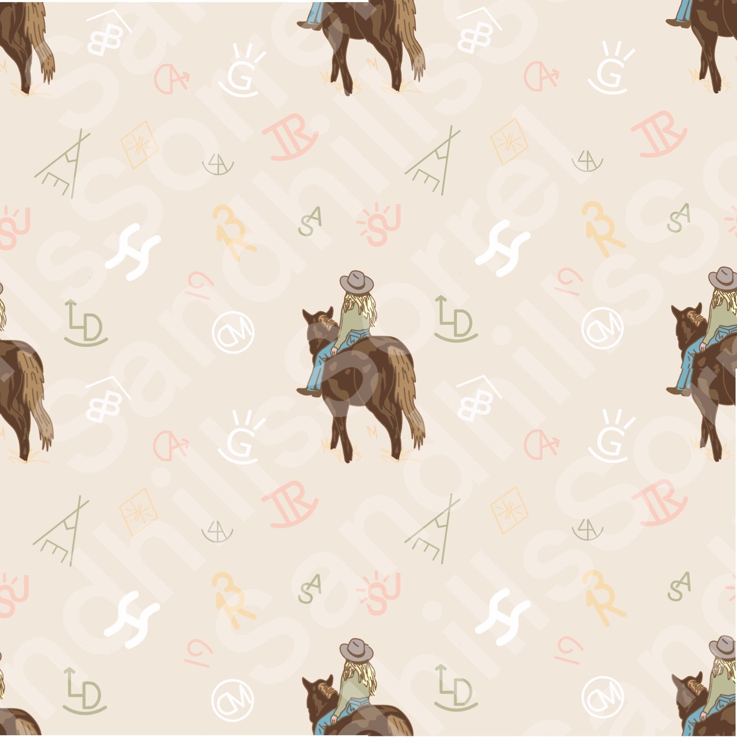 Western Cowgirl Cattle Brand Seamless pattern. Digital Download only. PNG file.