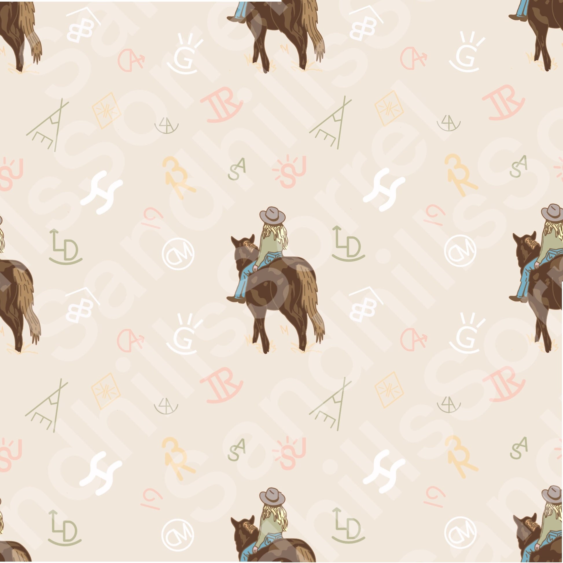 Western Cowgirl Cattle Brand Seamless pattern. Digital Download only. PNG file.