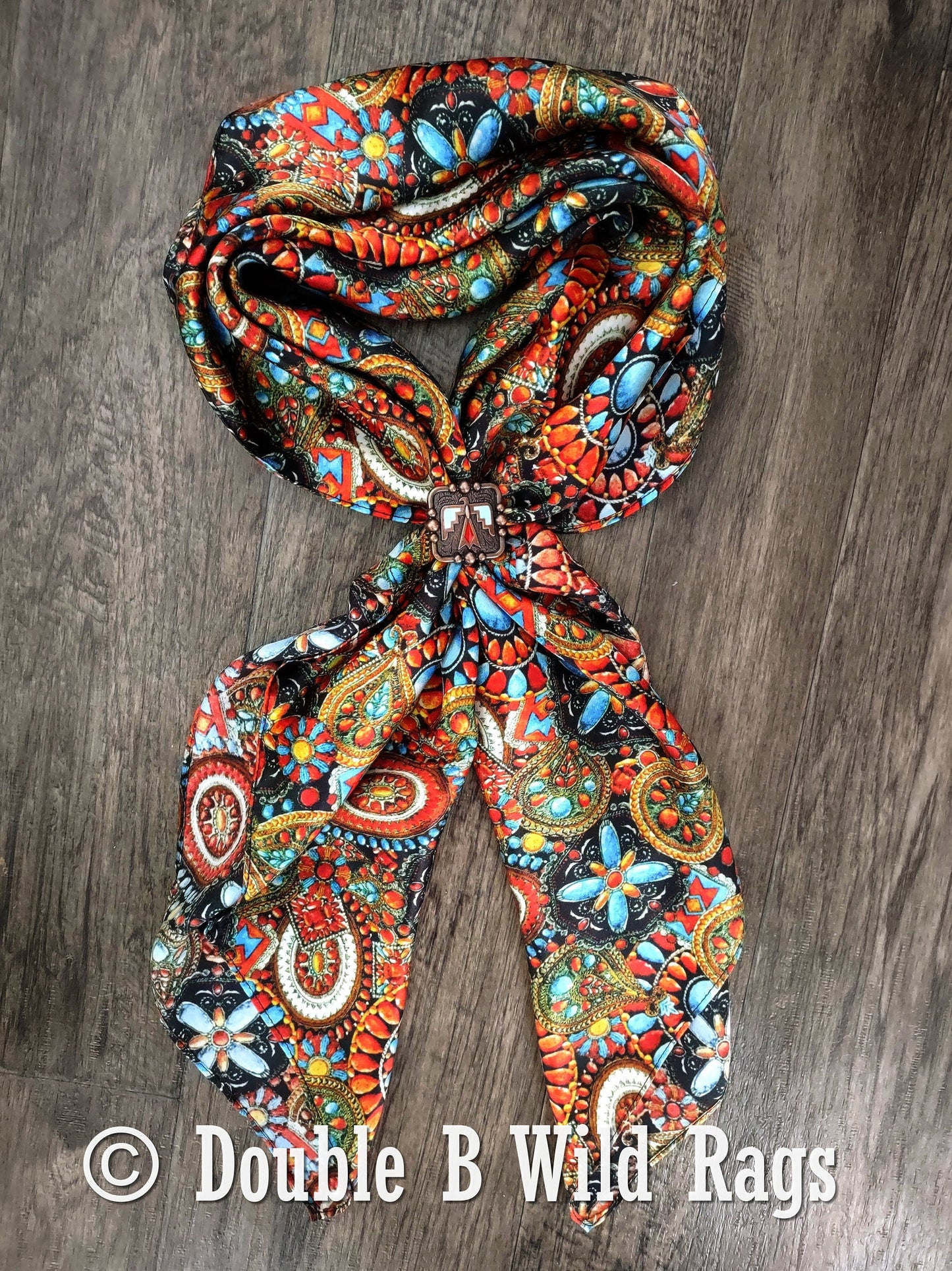Wild Rag 100% Silk Native Indian Southwest Turquoise and Jewels Cowboy Western Neck Scarf Bandanna by Double B Wild Rags