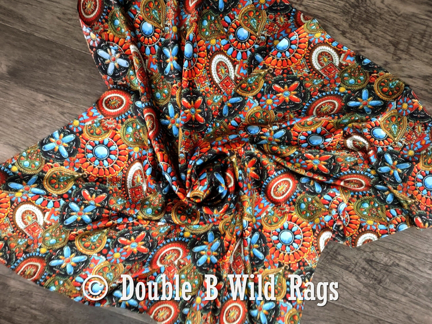 Wild Rag 100% Silk Native Indian Southwest Turquoise and Jewels Cowboy Western Neck Scarf Bandanna by Double B Wild Rags