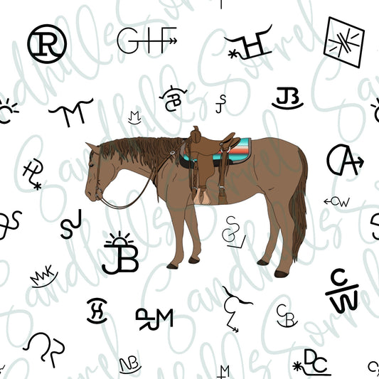 Horse Brands Seamless Pattern: Punchy Cowpony Sublimation (JPEG File)