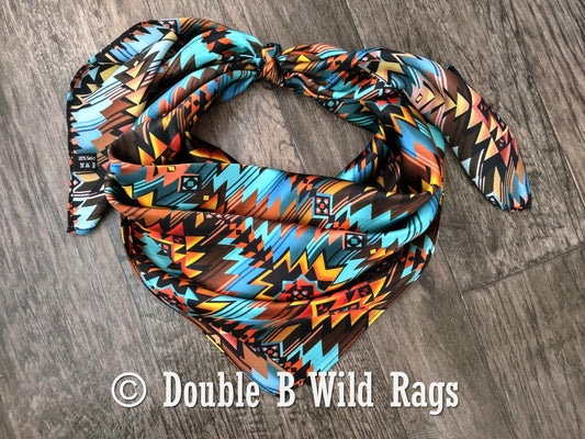 Wild Rag 100% Silk Turquoise and Orange Sunset Cowboy Western Neck Scarf Bandanna by Double B Wild Rags