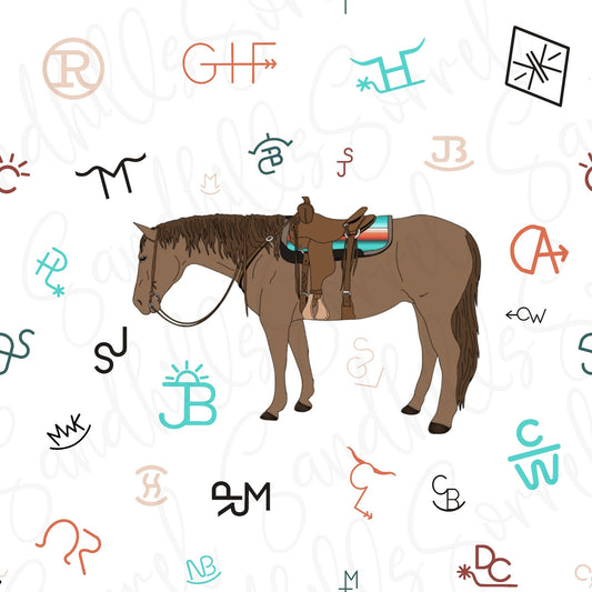 Horse Brands Seamless Pattern: Punchy Western Sublimation (JPEG File)