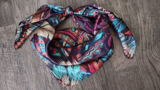 Wild Rag 100% SILK Pink and Purple Feather Western Neck Scarf Bandanna by Double B Wild Rags