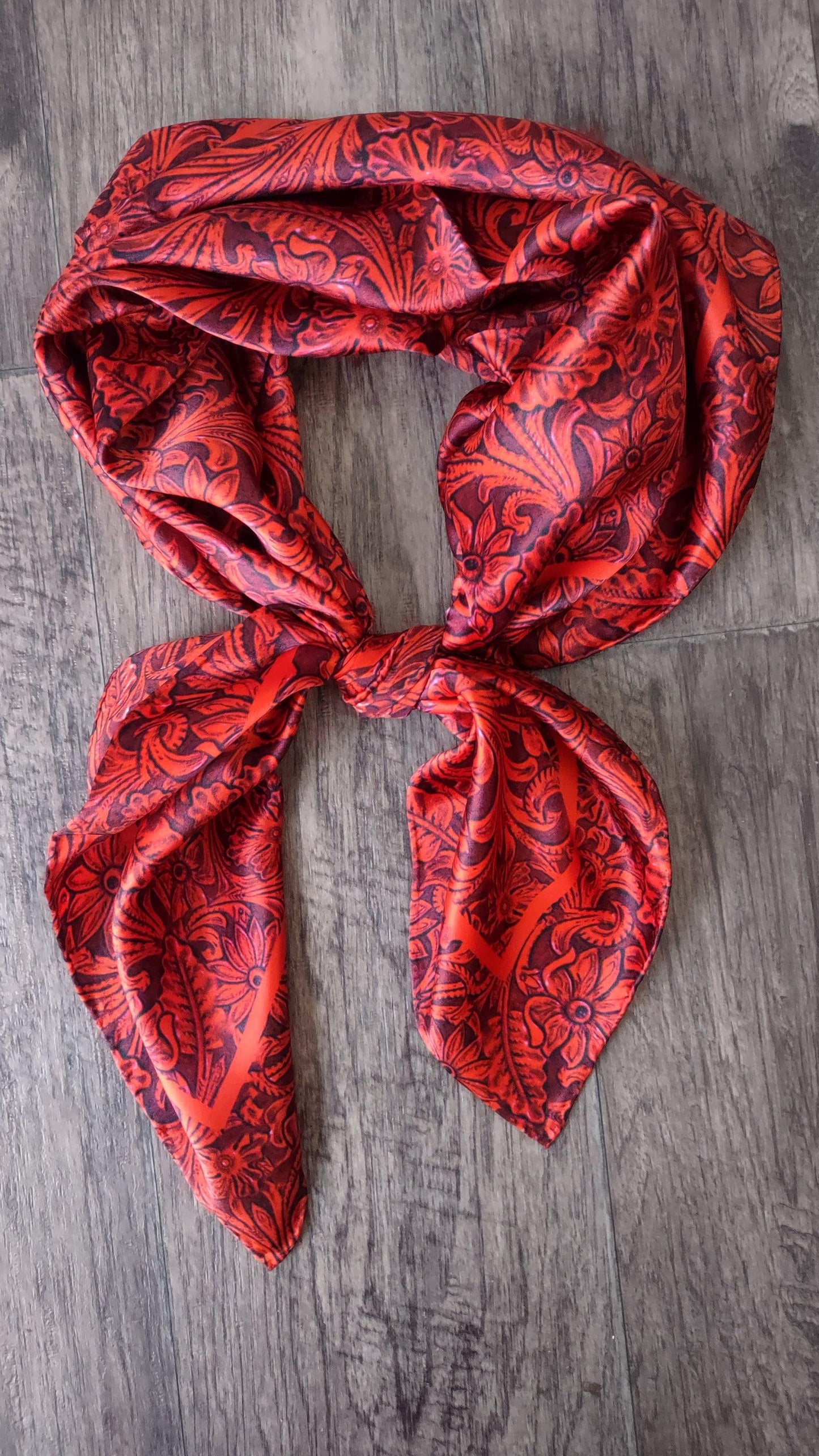 Wild Rag 100% Deep Burgundy Red Tooled Leather Cowboy Western Neck Scarf Bandanna by Double B Wild Rags